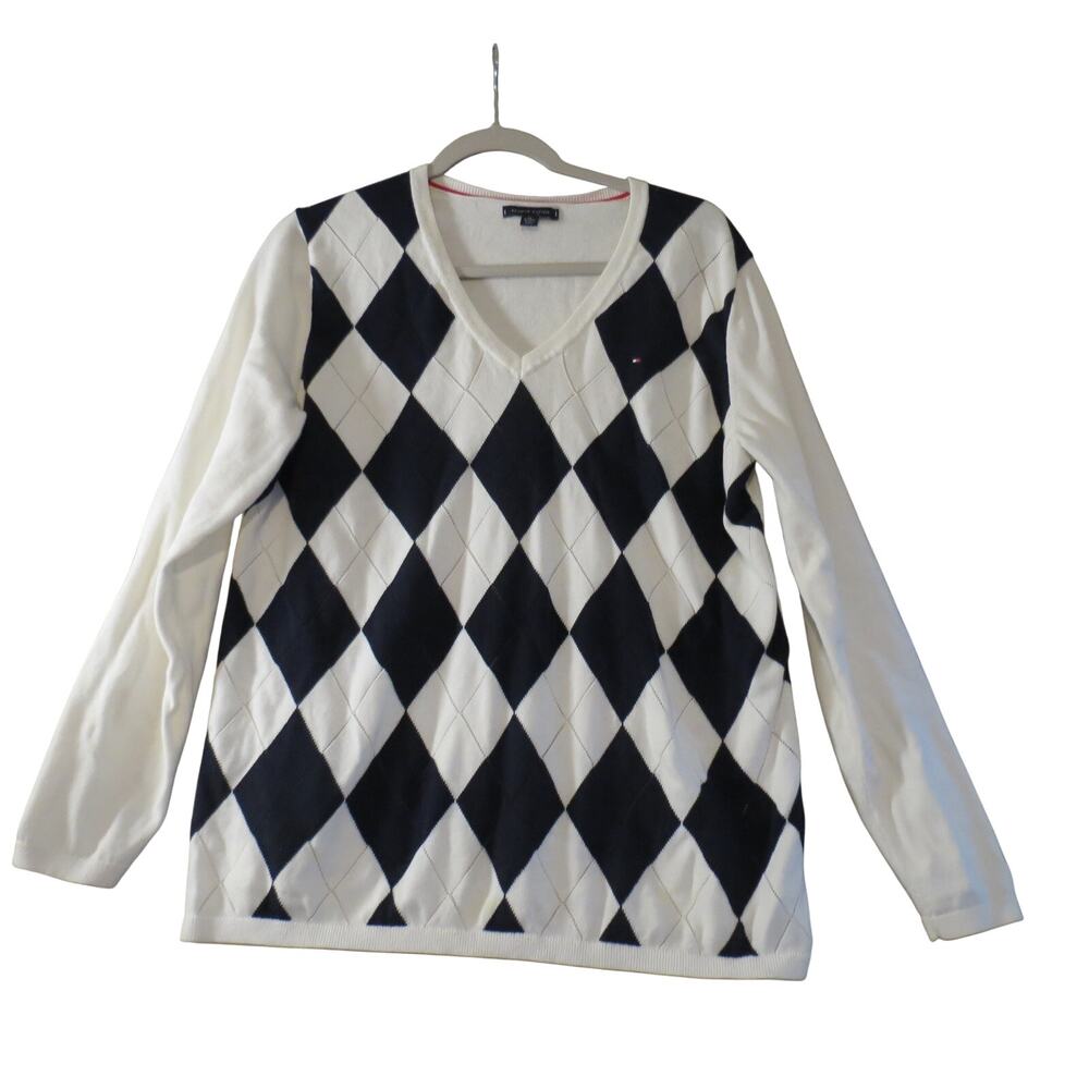 Tommy Hilfiger Argyle Cotton Sweater – Women's XL